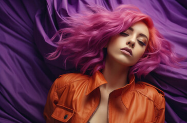 Naklejka premium Portrait of an attractive young woman with colorful hair