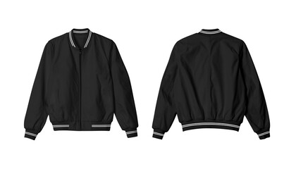 Black Isolated Bomber Jacket Mockup Front and Back View