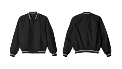Black Isolated Bomber Jacket Mockup Front and Back View