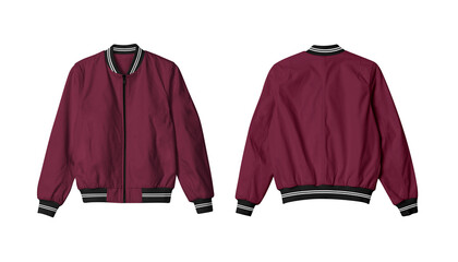 Maroon Isolated Bomber Jacket Mockup Front and Back View