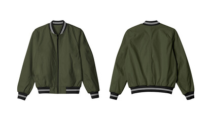 Military Green Isolated Bomber Jacket Mockup Front and Back View - obrazy, fototapety, plakaty