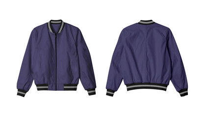 Navy Isolated Bomber Jacket Mockup Front and Back View