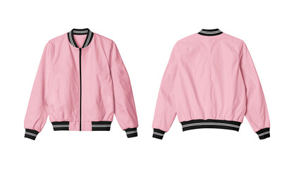 Pink Isolated Bomber Jacket Mockup Front and Back View