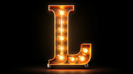 Light bulb glowing font, 3D alphabet character, 3D render.