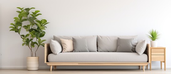 Bright modern living room with gray sofa in detail With copyspace for text