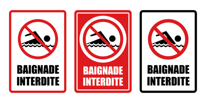 baignade interdite panneau interdiction fond rouge barr&eacute;