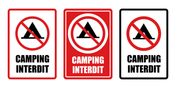 camping tente interdit panneau interdiction fond rouge barré