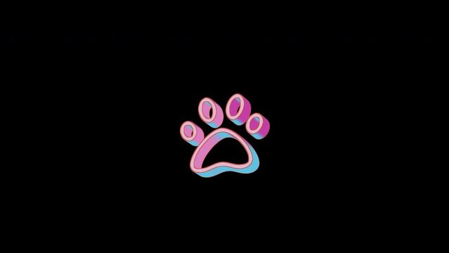 Bright paw icon is jumping merrily. Retro style. Alpha channel black. Looped from frame 120 to 240, Alpha BW at the end