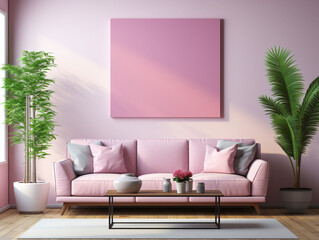 Mockup poster frame on the wall of living room. Luxurious apartment background with modern design