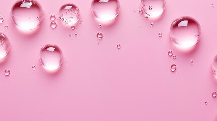 Round drops of transparent serum gel on pink background.