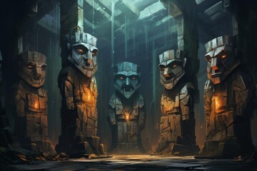 Ancient golems crafted from enchanted stone and animated by magic - Generative AI