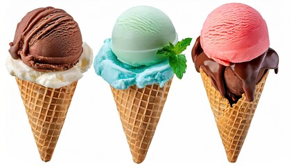 Frozen Elegance: Four Flavors of Ice Cream in Crispy Cones