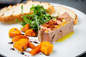 arugula with crusty bread and pate sauce, side view