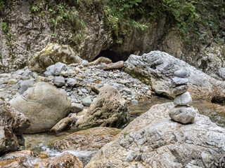 Stacked zen stones in Cheile Oltetului gorge