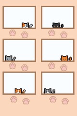 Cute design 6 photos booth strip templates in pixel art with cat and paw. 