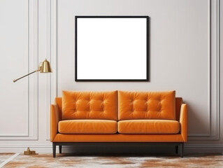 Mockup empty blank painting frame in a cozy living