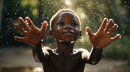 Social Issues: Water Pouring in African Child's Hands full ultra HD, High resolution