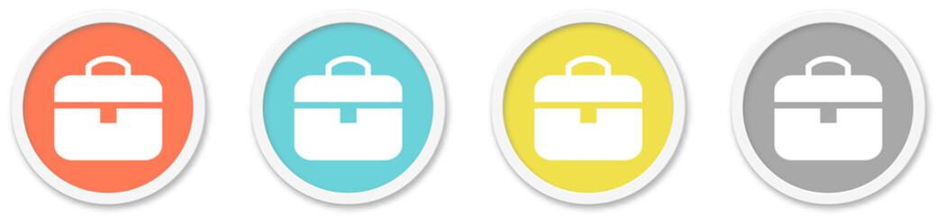 Aktentasche Icon - Symbol auf 4 runden Buttons