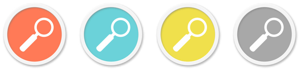 Lupe Icon - Symbol auf 4 runden Buttons