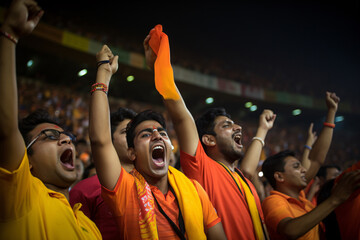 United in Excitement  Energetic Crowd of Sports Fans Heartily Cheering in a Packed Stadium