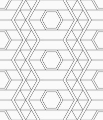 Vector seamless pattern. Geometric linear pattern. Mosaics motif. Polygonal trellis on the base of triangular grid. Hexagons and triangles pattern. Abstract seamless black and white vector background.