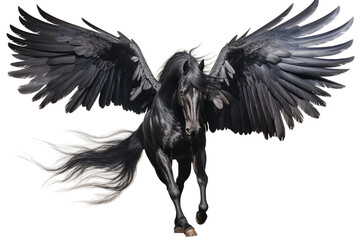 Dynamic Flying Horse with Extended Wings Isolated on Transparent Background