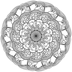 Fototapeta premium Ornate mandala on the theme of education and science, coloring page with doodle swirls and patterns