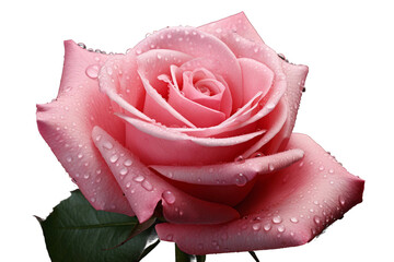 Graceful Pink Rosebud with Glistening Dew Drops Isolated on Transparent Background