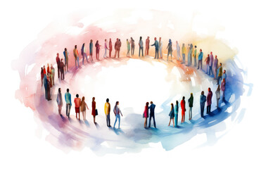 people standing in circle illustration isolated on background concept of community group social  support association meeting volunteer