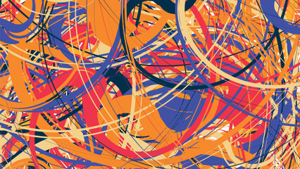 Abstract background, colorful circles, thin lines, like a paint painting