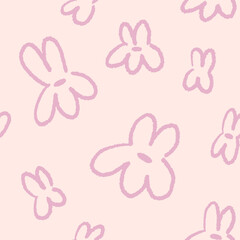 Abstract floral pattern. Seamless background, repeating print in naive doodle style. Childish hand-drawn flowers, endless texture design for wallpaper, textile, fabric. Kids vector illustration