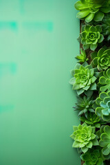 minimalistic green background with succulents, with empty copy space