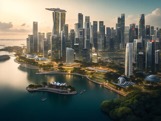 Beautiful shot of tall city buildings under a cloudy sky at day and night