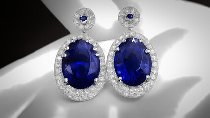 Sapphire earrings in white background 