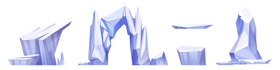 Fotobehang Glacier iceberg and snow rock arctic mountain cartoon vector piece set. Frozen ice berg landscape element isolated winter graphic. Chunk arc and freeze ocean glacial water icon and floe collection © klyaksun