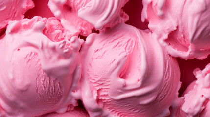 Appetizing pink ice cream with fresh raspberries