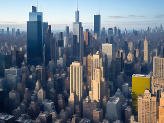 Beautiful shot of tall city buildings under a cloudy sky at day and night