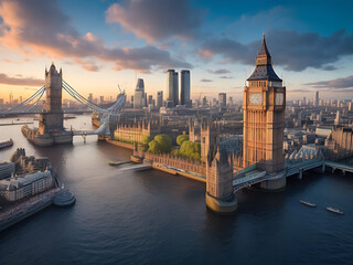 Beautiful shot of tall city buildings under a cloudy sky at day and night