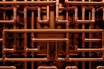 Abstract plumbing copper pipes texture artistic, with empty copy space Generative AI