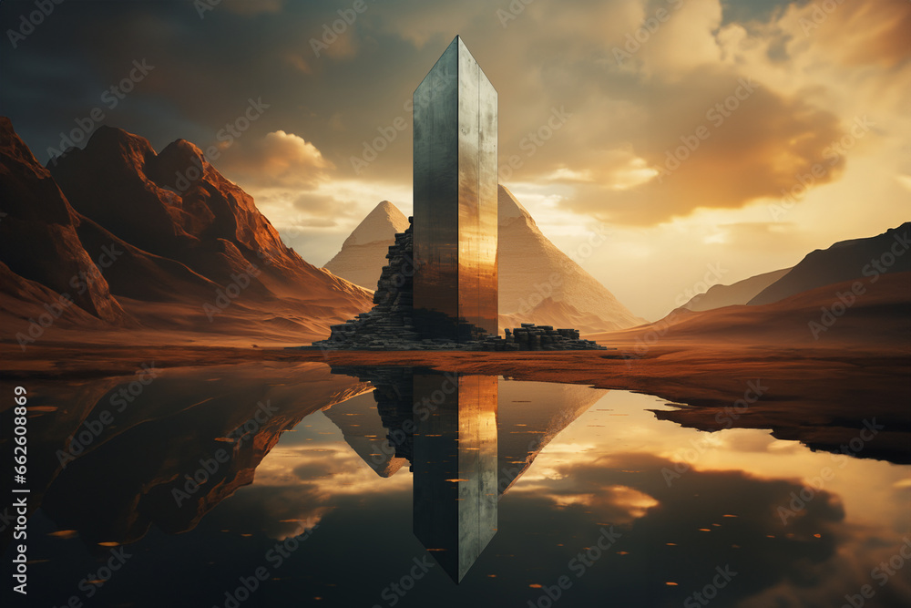 Poster in this artwork, the great sphinx is depicted through a minimalist abstract approach. the image focu