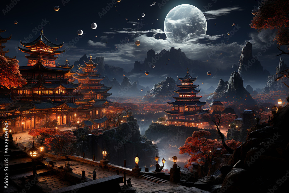 Aufkleber Potala Palace, combining fractal patterns, digital manipulation, and celestial motifs to create a mesmerizing and otherworldly representation of the sacred Tibetan site. 