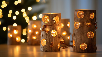 Christmas bokeh wooden lights