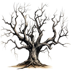 Scary dead withered tree watercolor illustration PNG
