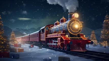Fotobehang Christmas red steam train © Mishu