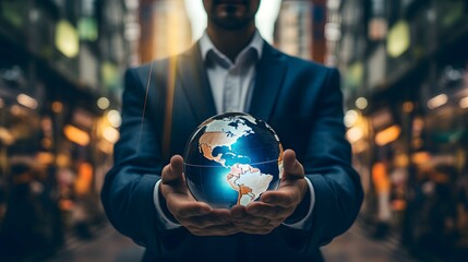 Fototapeta premium businessman holding globe