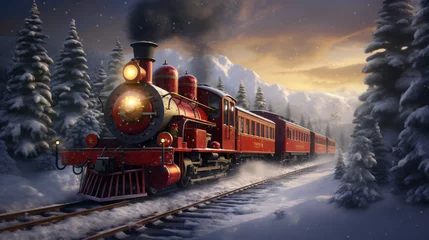Foto op Canvas Christmas red steam train © Mishu