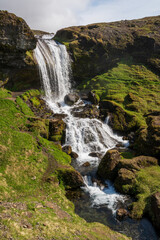 Selvallafoss Waterfall in Iceland on a Summer Day