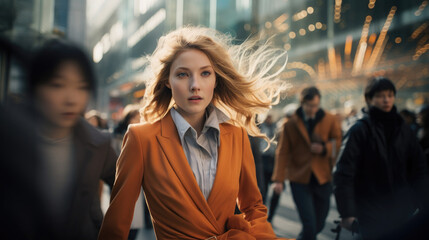 Ambitious Businesswoman Navigating Tokyo's Thriving Streets - Fictional Person, Generative AI