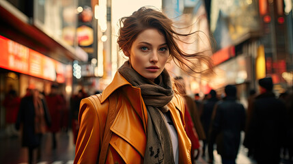 Obraz premium Corporate Tokyo Drift: Business Woman in the Heart of the Metropolis - Fictional Person, Generative AI