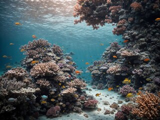 Naklejka na ściany i meble Underwater symphony of coral reefs and fishes